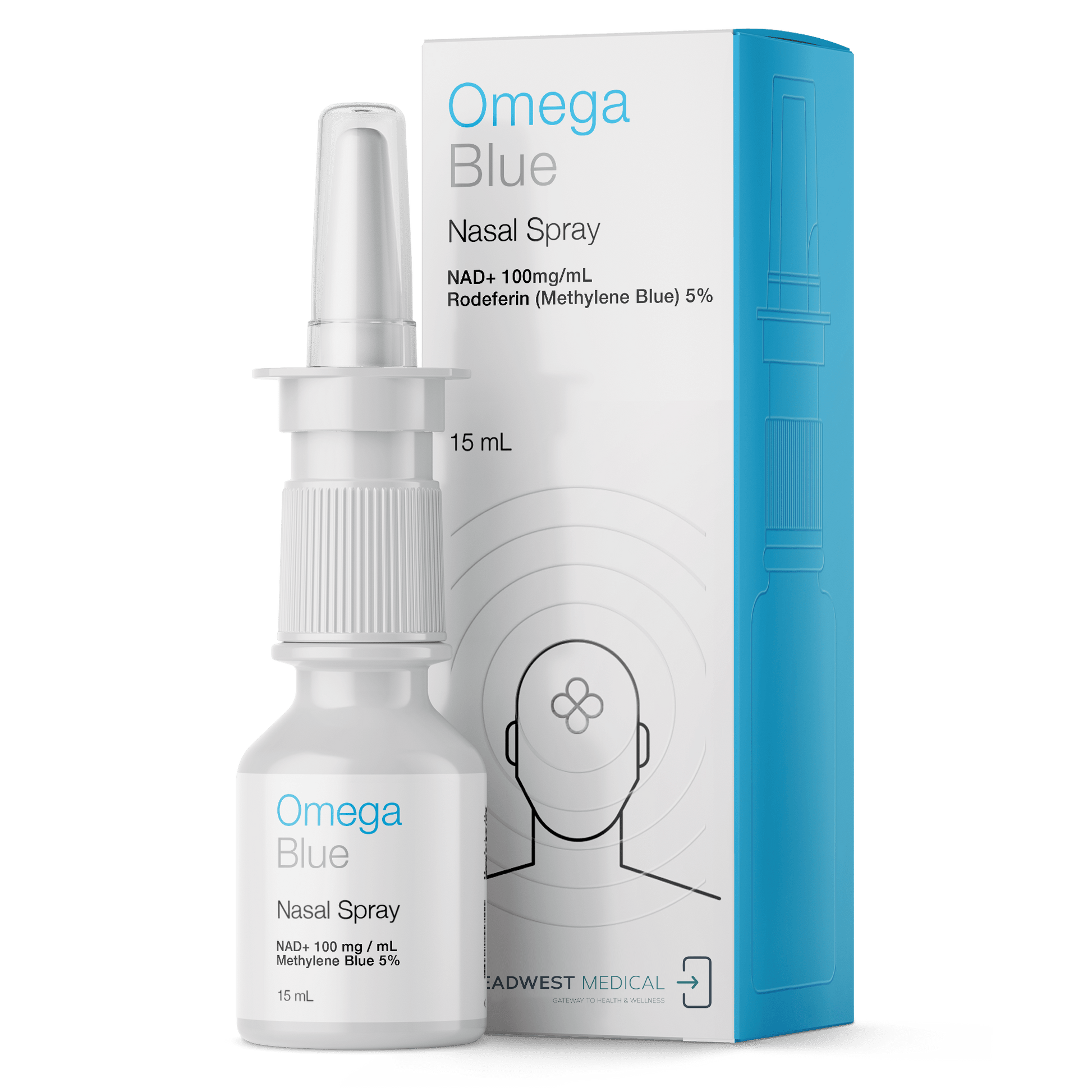 NAD+ with a broad spectrum Methylene Blue Nasal Spray Box